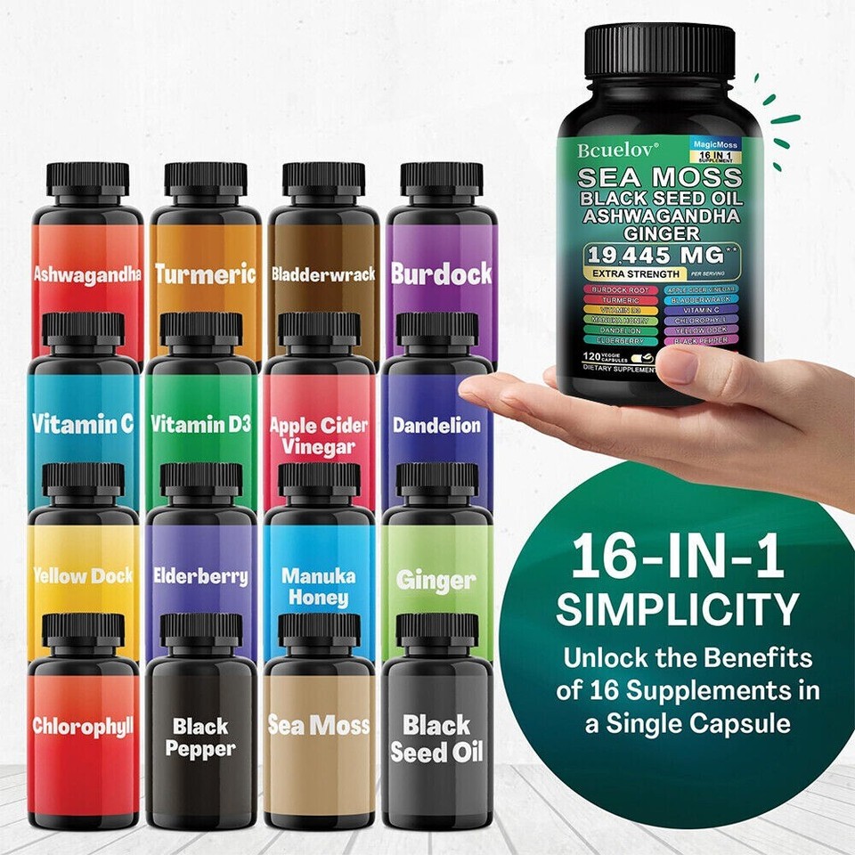 Sea Moss Capsules (Black Seed Oil, Turmeric, Ashwagandha, Ginger