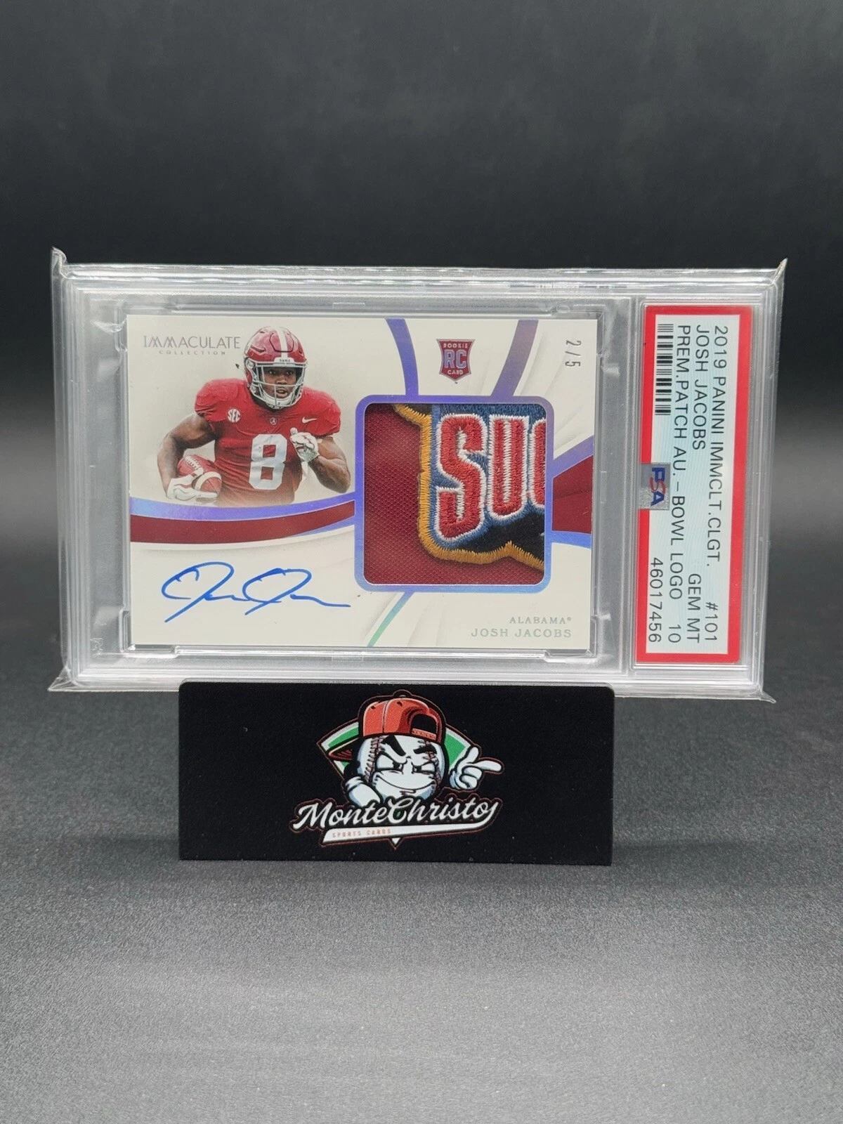 Josh Jacobs Panini Immaculate Collection Collegiate #101 Premium Patch-Autograph-Bowl Logo 1