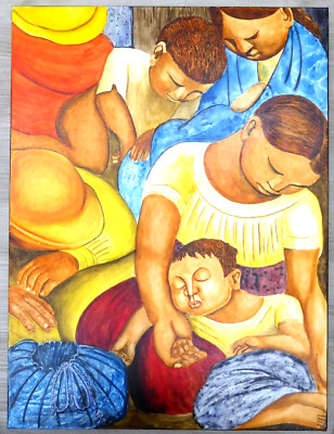 Diego RIVERA ''el sueno'' Hommage Mexico Acrylgemälde 60x80cm UNIKAT!