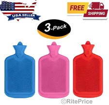 2000ML Hot Water Bottle Thick Rubber Bag Warmer Heat - Assorted color (3 Pack)
