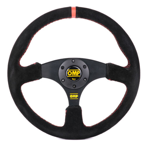 350mm 14' OMP Genuine Suede Leather Red Stitching Flat Sport Steering Wheel #R - Zdjęcie 1 z 6