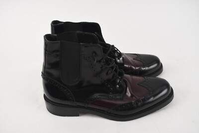 Marc Jacobs Mens Sz 7 Black Burgundy Leather Wingtip Brogue Boots Made In Italy