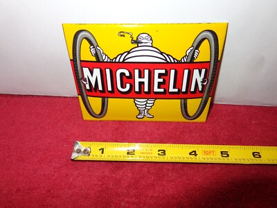 3 1/2 x 4  5/8  MICHELIN MAN TIRES ADV SIGN DOMED DIE CUT METAL PORCELAIN #Z 172
