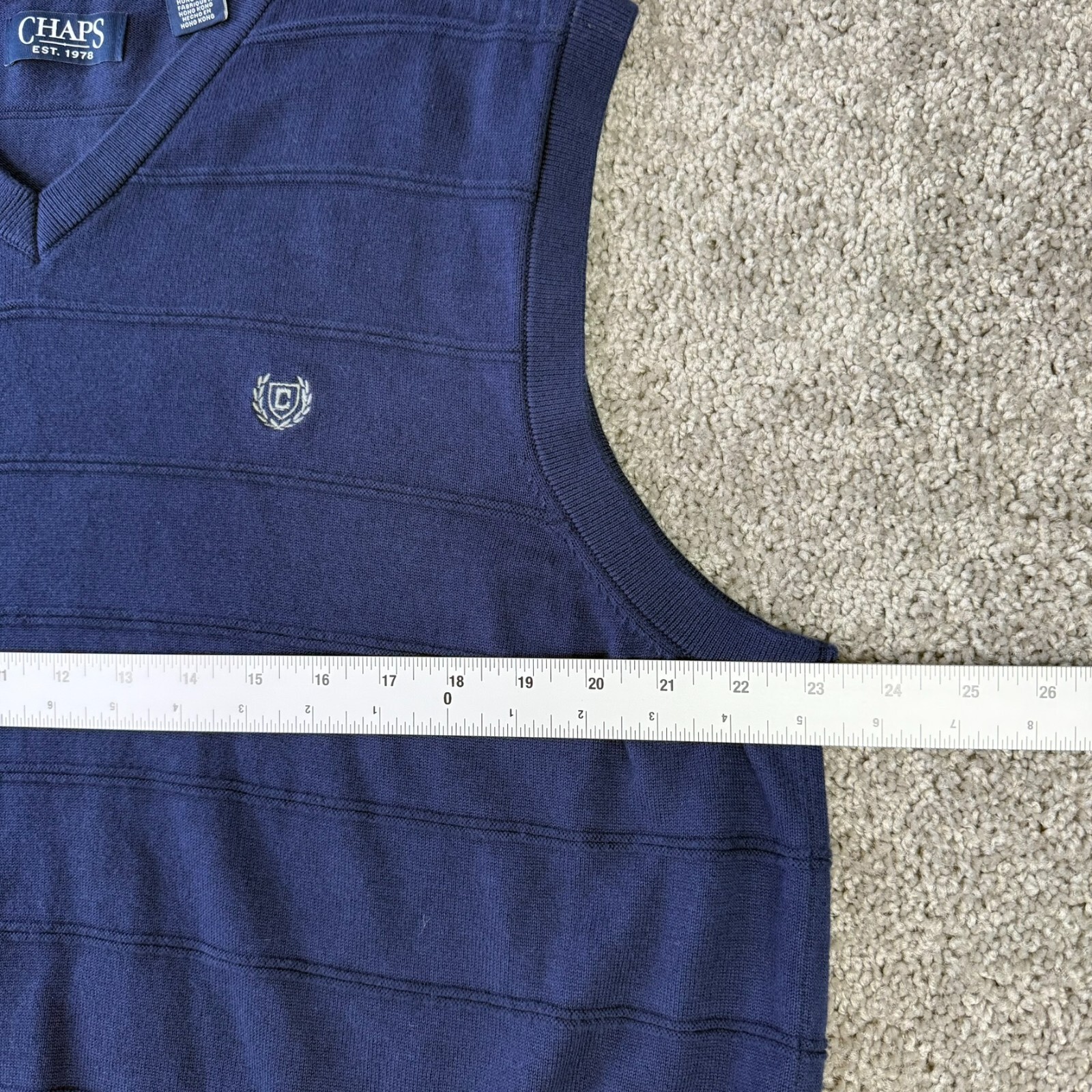 CHAPS Solid Navy Blue V-Neck Pullover 100% Cotton… - image 5