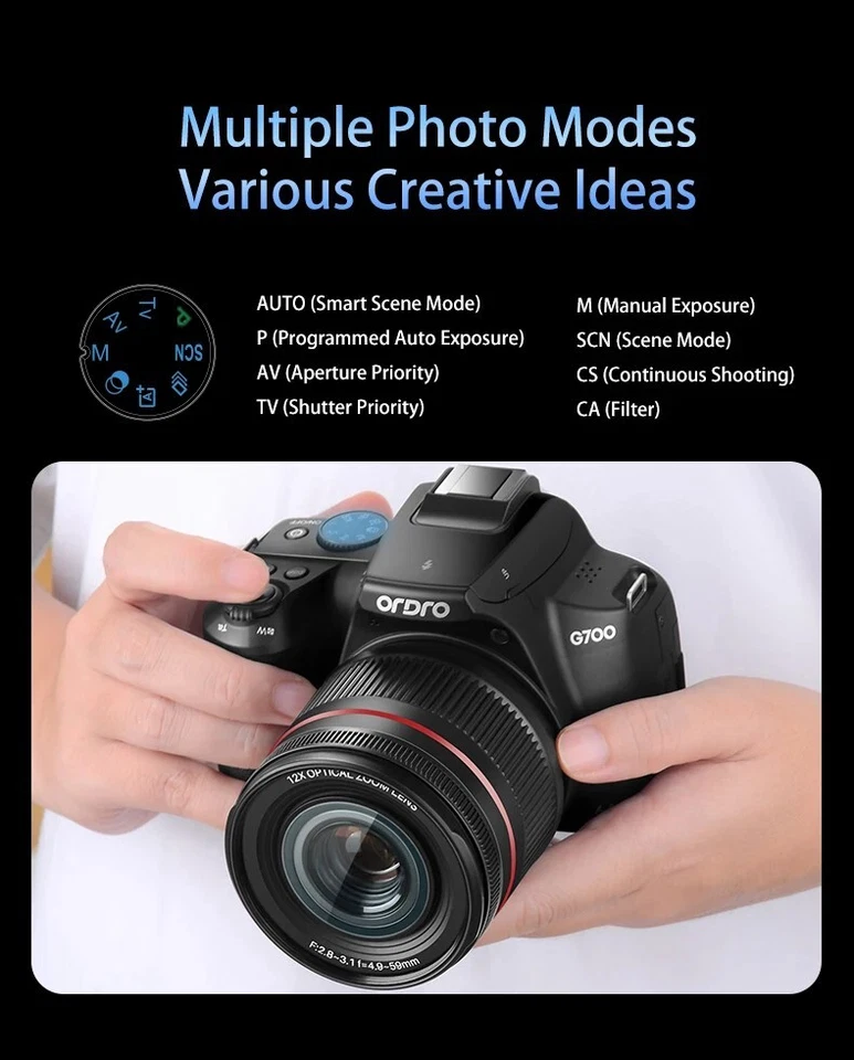 Ordro G700 dslr. 12X Optical Zoom, 30X Digital. 4K, 64 MP,  Sony sensor, Wifi - Image 3 of 4