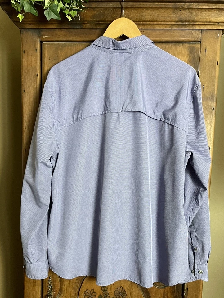 Camisa abotonada Eddie Bauer Sport Shop para mujer 2XL L/S con lengüeta enrollable azul/blanco Foto 2 de 4