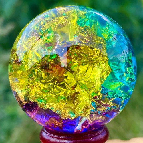 157G Natural Titanium Rainbow Quartz sphere Crystal ball Healing - Picture 11 of 18