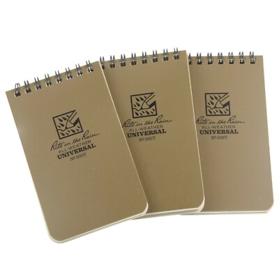 Rite in the Rain Top Spiral Notebook 3'' x 5'' Tan Brown All Weather 3 Pack