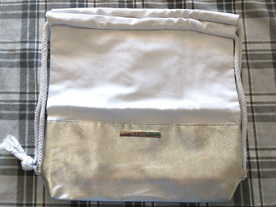Monat Side Drawstring Bag Open Top White Silver Bottom New w/ defects