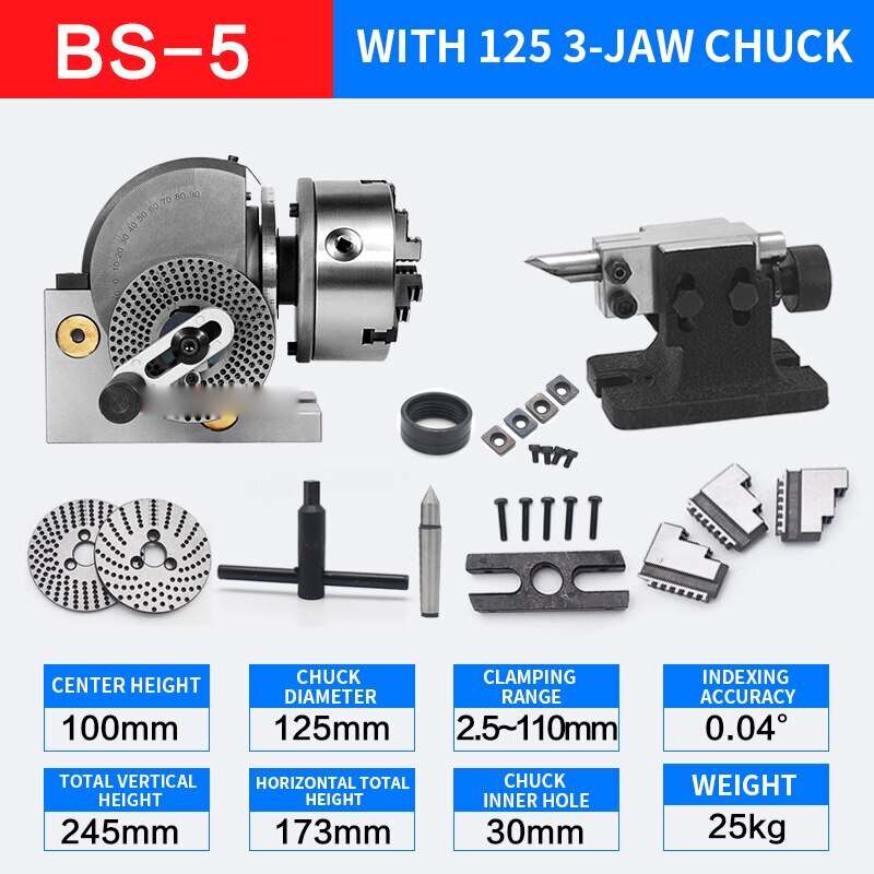 Indexing Dividing Head Headstock Adjustable 3-jaw Chuck for