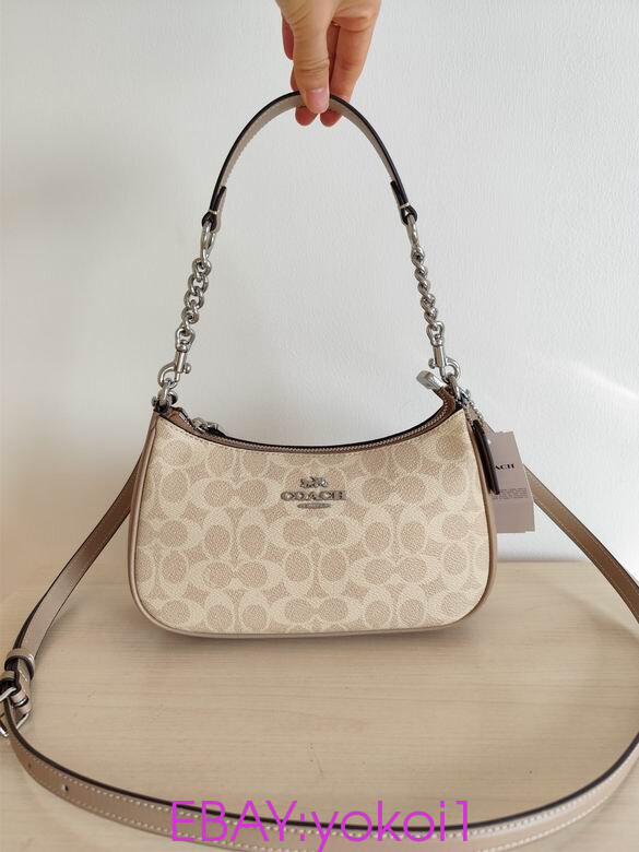 NWT Coach Teri Signature Canvas Shoulder Bag in Gold Sand Chalk-image
