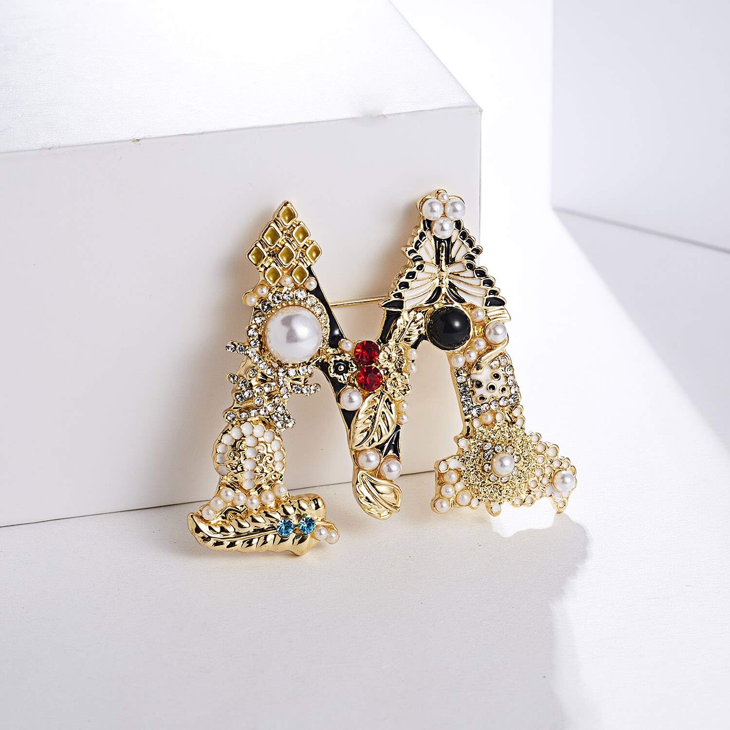 RINHOO Pearl Initial Brooch Pin Crystal A-Z 26 Alphabet Letters Brooch ...