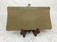 Vintage Ande Suede Purse Bag Clutch Gold Hardware Satin Lining Hidden Strap