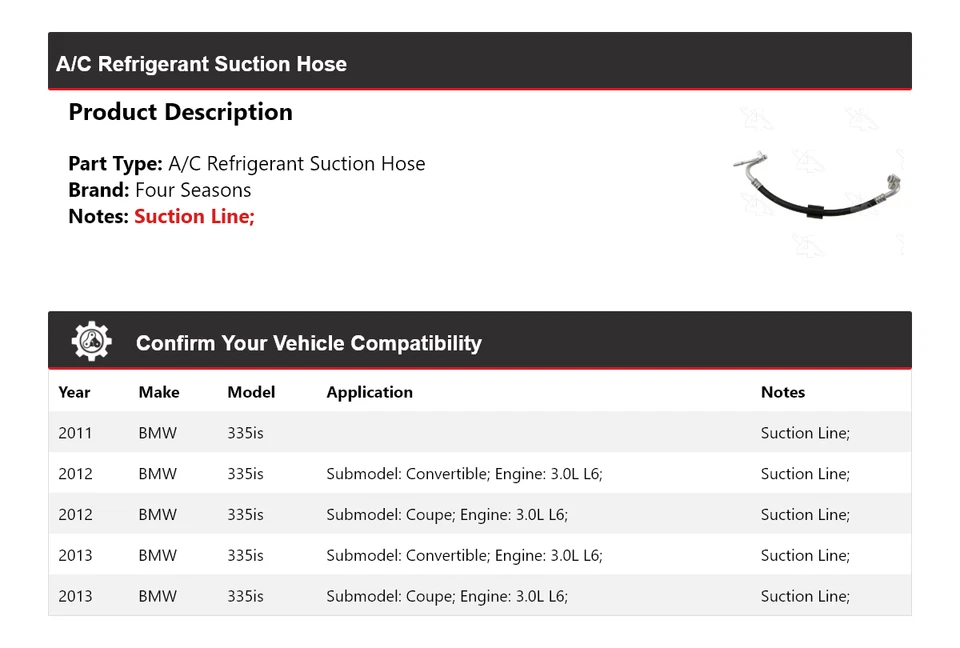 Manguera de succión de refrigerante aire acondicionado BMW 335is 2011-2013 4 estaciones 2012 Foto 2 de 4