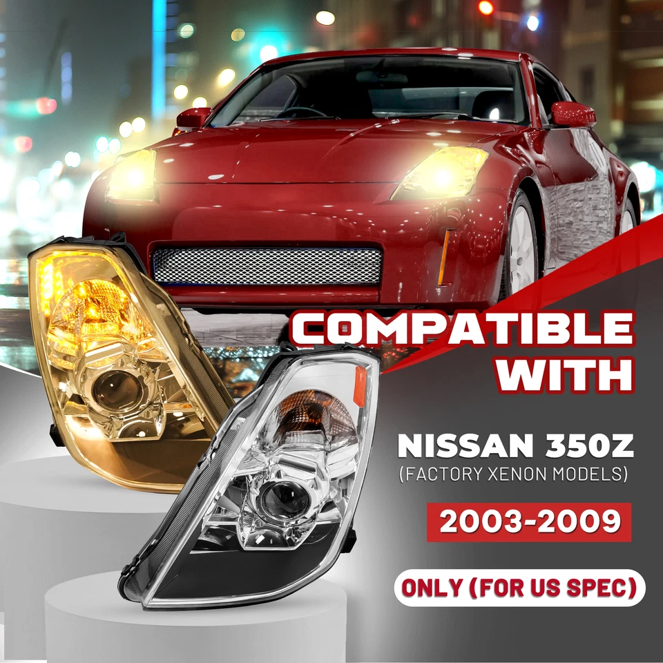 HID Left Right LED Projector Headlights For Nissan 350Z Z33 Fairlady 2003-2009 - Image 2 of 4