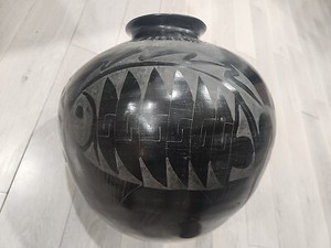 RARE 16" VTG Black Pottery Olla POT native American Mata Ortiz Pueblo BUGARINI