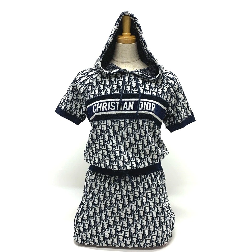 Dior 123R02A4022 Abito corto obliquo pile parka abito cotone blu navy