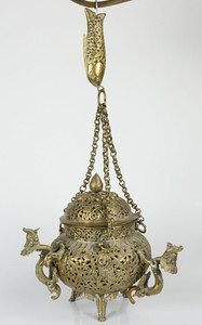 Antique Chinese Bronze Reticulated Carp Dragon handled Censer & Cover 19th C