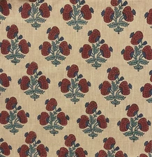 GP&J BAKER Jaipur Poppy Red Blue Linen India Remnant New