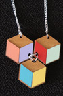 TATTY DEVINE GEOMETRIC CUBE NECKLACE BLUE YELLOW & PINK WOOD A CLASSIC ACCESSORY
