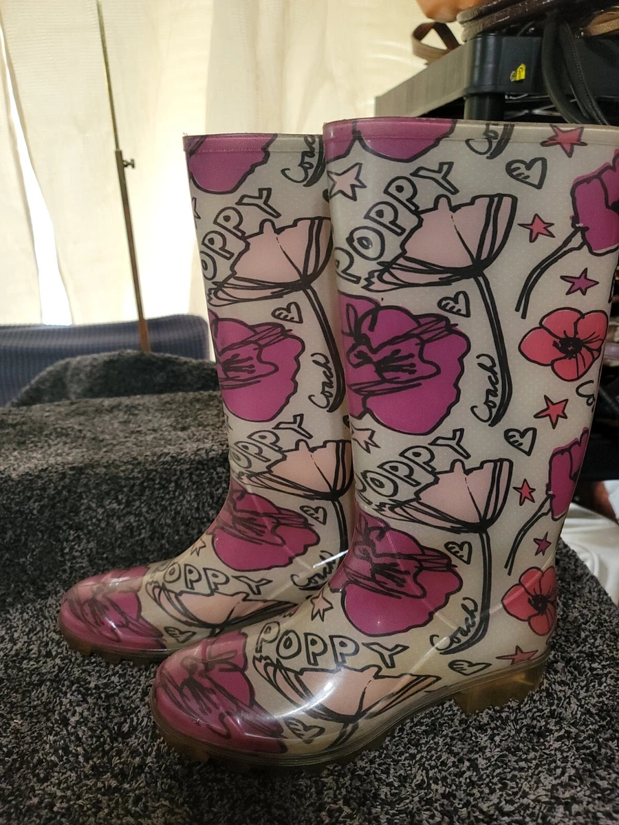 Women s Coach Rubber Rainboots Poppy Rain Boots Multi color Size 7