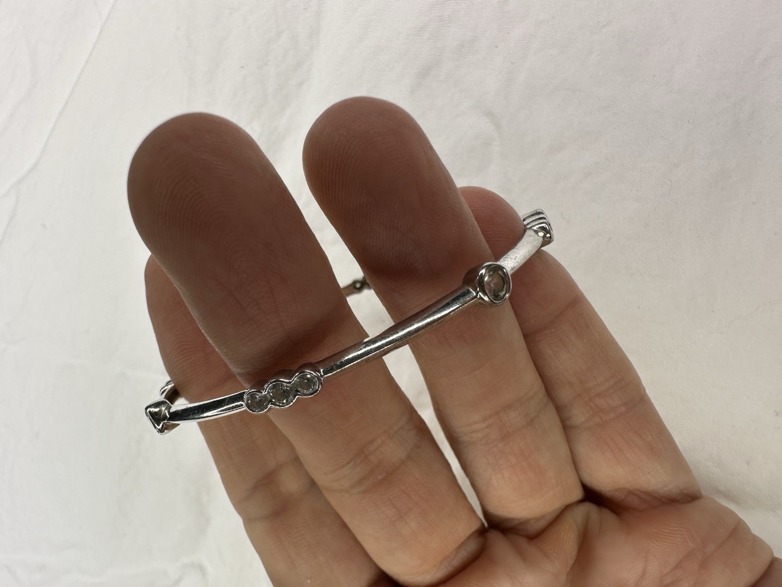 Sterling Silver Bangle Solid Crystal 925 Signed R… - image 11