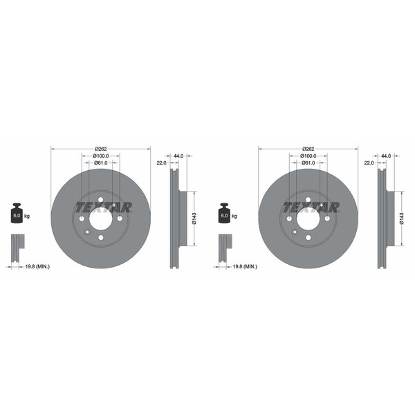 2X Textar Pro Bremsscheiben 262Mm InnenbelÜFtet Vorne Passend FüR Renault Laguna-image