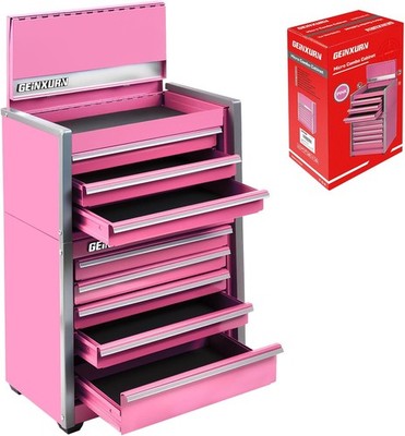 8-Drawer Rolling Pink Tool Box Heavy Duty Micro Roll Cab Steel Stackable Tool