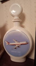 Vintage Aviation Commemorative BOEING 747 Decanter Milk Glass Bottle 1969