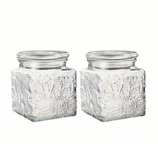 Airtight Small Square Glass Jars with Lids, 17oz Food Storage Jar Clear Stora...