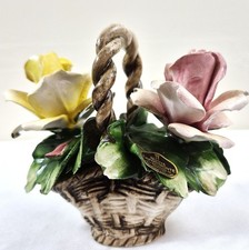 Capodimonte Porcelain Flower Basket Roses Italy Nuova Figurine Vintage