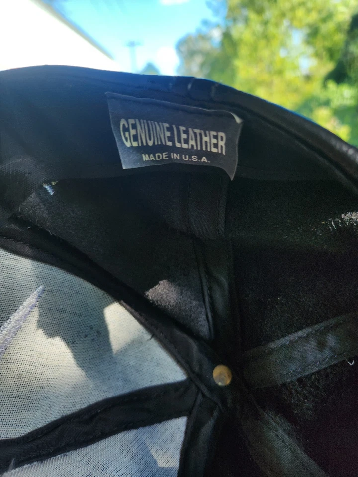 De colección Años 90 Nike Cuero Genuino Correa Sombrero Negro Swoosh Hecho en EE. UU. Clásico Foto 3 de 3