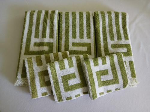 Vtg MCM 3pc Hand Towels & 3pc Wash Cloths Stevens Utica 100% Cotton Made In USA