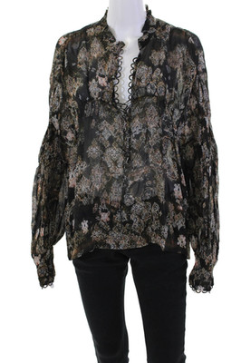 IRO Womens Sheer Laced Neckline Detail Long Sleeve Blouse Black Size 38