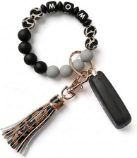 BIHRTC Key Ring Bracelet Car Keychain Holder Wristlet Silicone Women Beaded