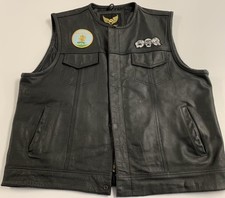 Leather Biker Vest funny patches Leatherick London XL with small flaw see pics