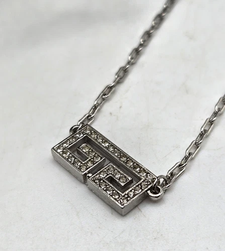 Givenchy Vintage 1977 Doppia G Cristallo Logo Motivo Collana Girocollo Argento