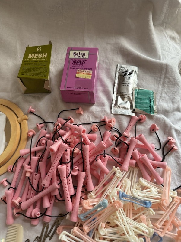 Vintage Lot Hair Rollers Perm Rods Hairpins Clips Headbands Mirror Gem Shaver ++