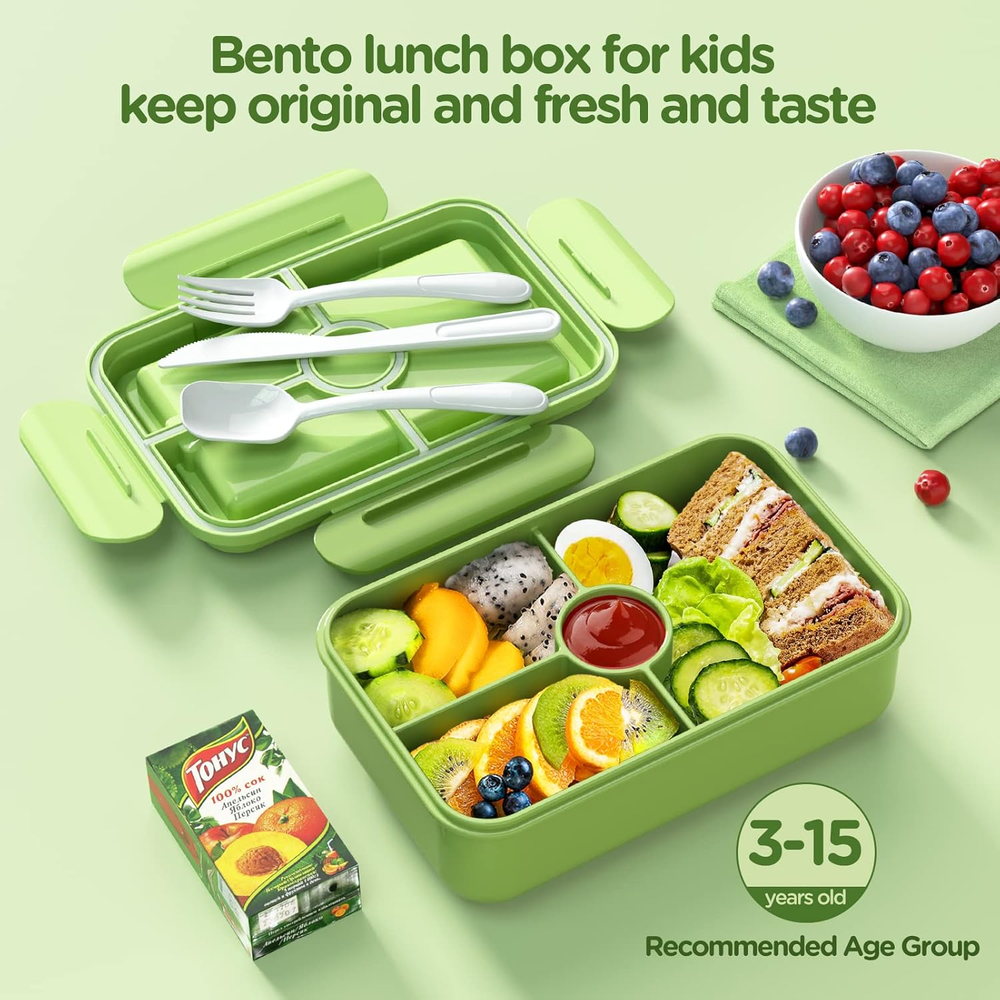 Leakproof 4-Compartment Bento Box for Kids Lunch Large Capacity