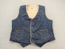Vintage Levis Vest Mens XL Blue Denim Sherpa Lined Orange Tab 70s Rockabilly