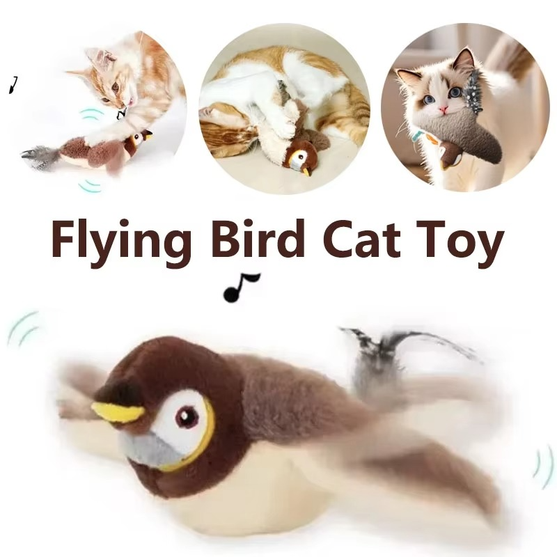 USB Interactive Flying Bird Cat Toys Electronic Pet Simulation Sparrow Toy US