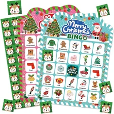 Christmas Bingo Game 30 Players, Unique Reusable Christmas Games for Family Part