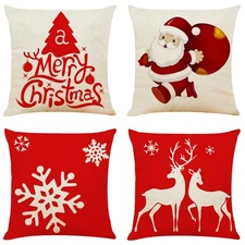 4PCS 18"x18" Throw Pillow Covers Christmas Decorative Couch Pillow Cases Cott...