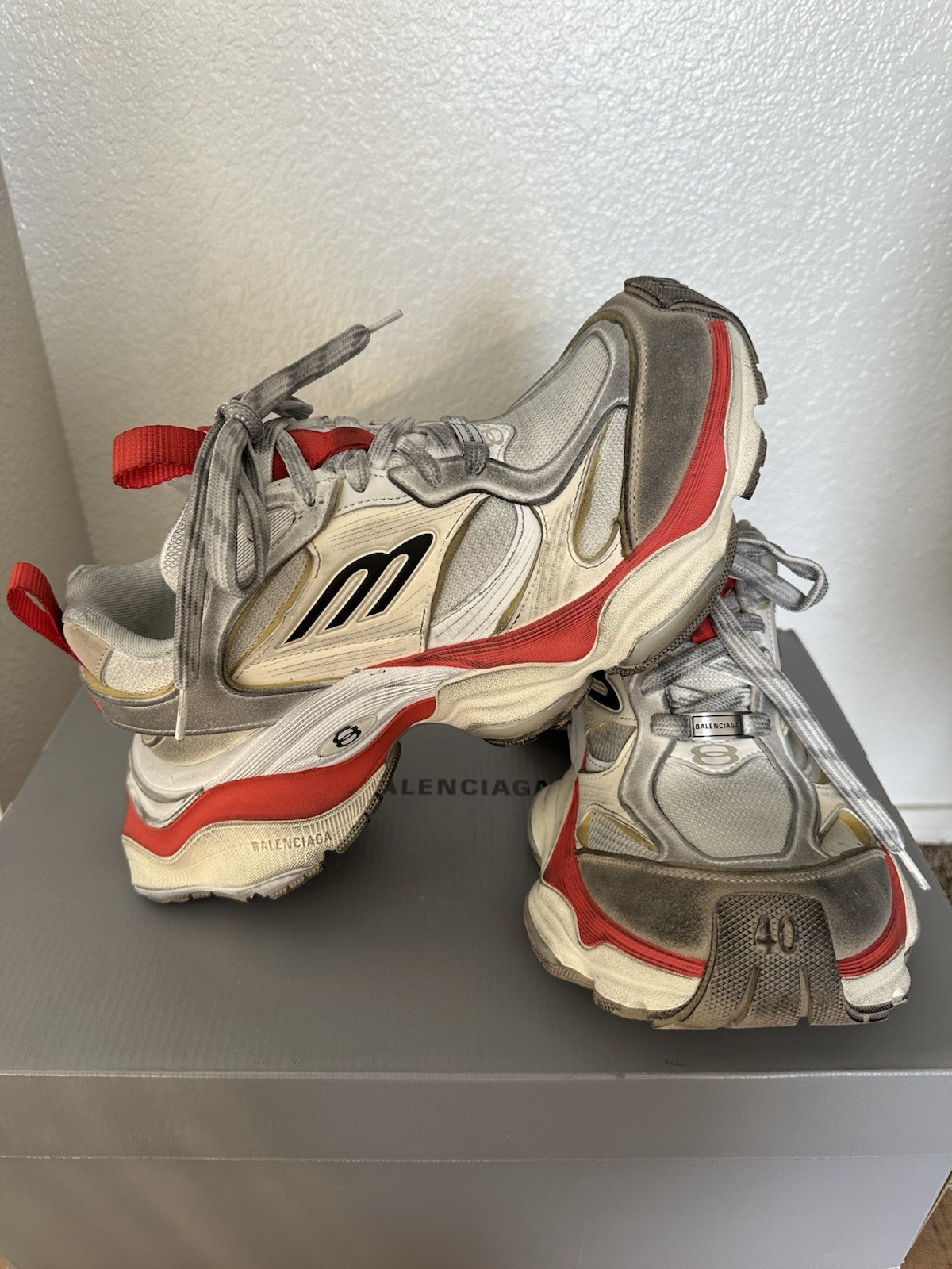 Balenciaga Cargo Sneakers Worn Out Beige Red Men's Size 40  US 7 thumbnail 8