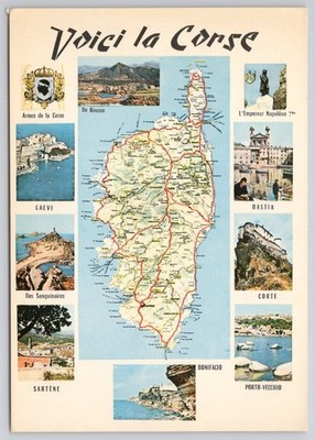 Vintage VOICI LA CORSE Multi-View Map Postcard - France Travel Souvenir