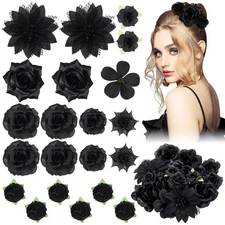 BBTO 21 Pcs Flower Hair Clip Rose Clips Barrettes for Women Black 