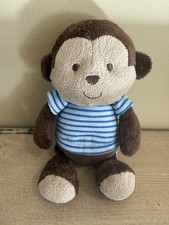 Carters Child Of Mine Monkey Rattle Plush Blue Stripe Shirt Small Stuffed Lovey