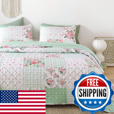 Yikush Floral Quilt Set King Size Ultra Soft Lightweight Bedspread 3 Piece