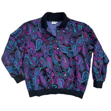 Vintage 80s 90s Alfred Dunner Purple Paisley Knit Polo Sweater Size Large