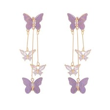 Butterfly Tassel Style Zircon Earrings for Women Crystal Rhinestone Drop Purple